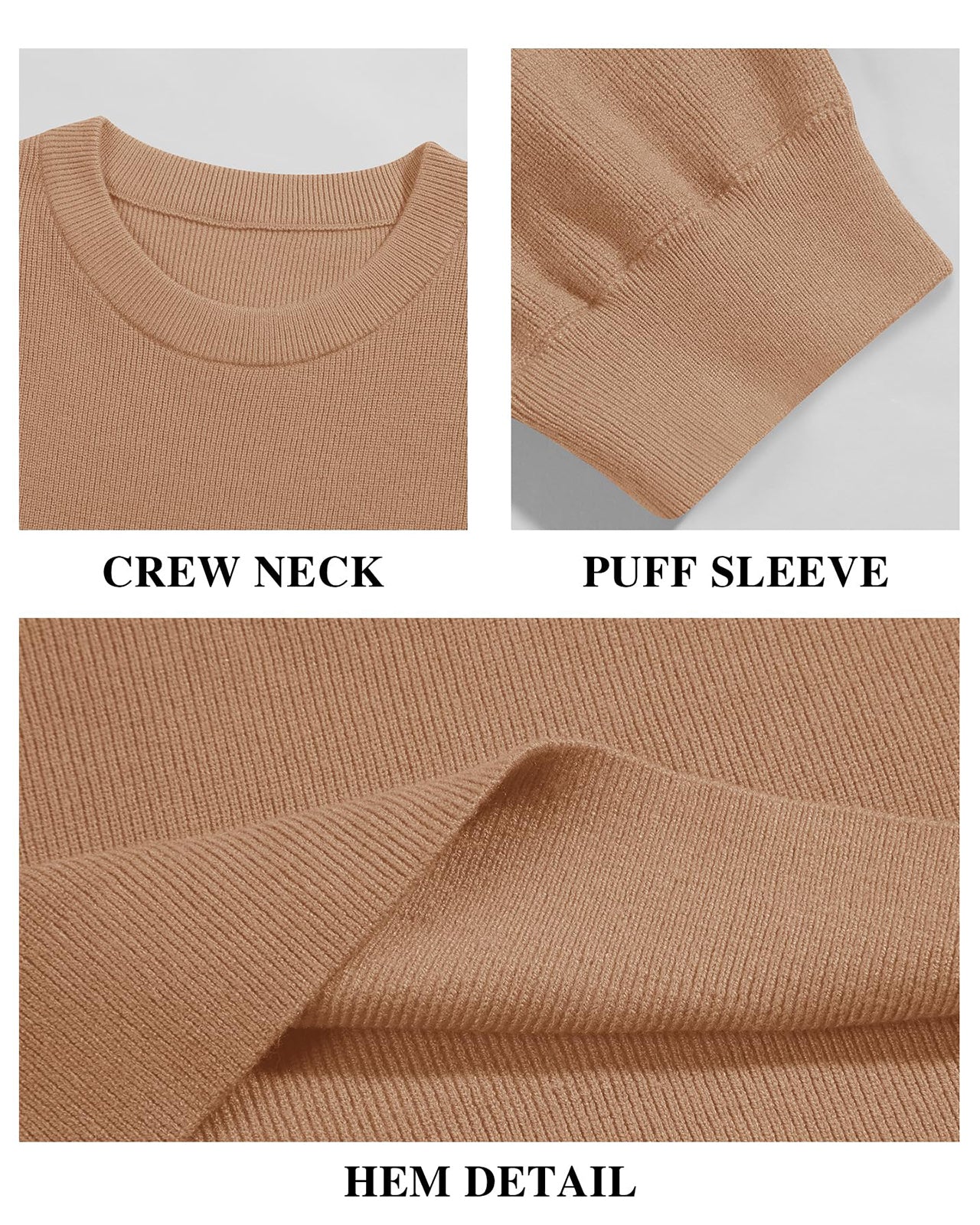 Women's Khaki Crewneck Short Sleeve Sweater