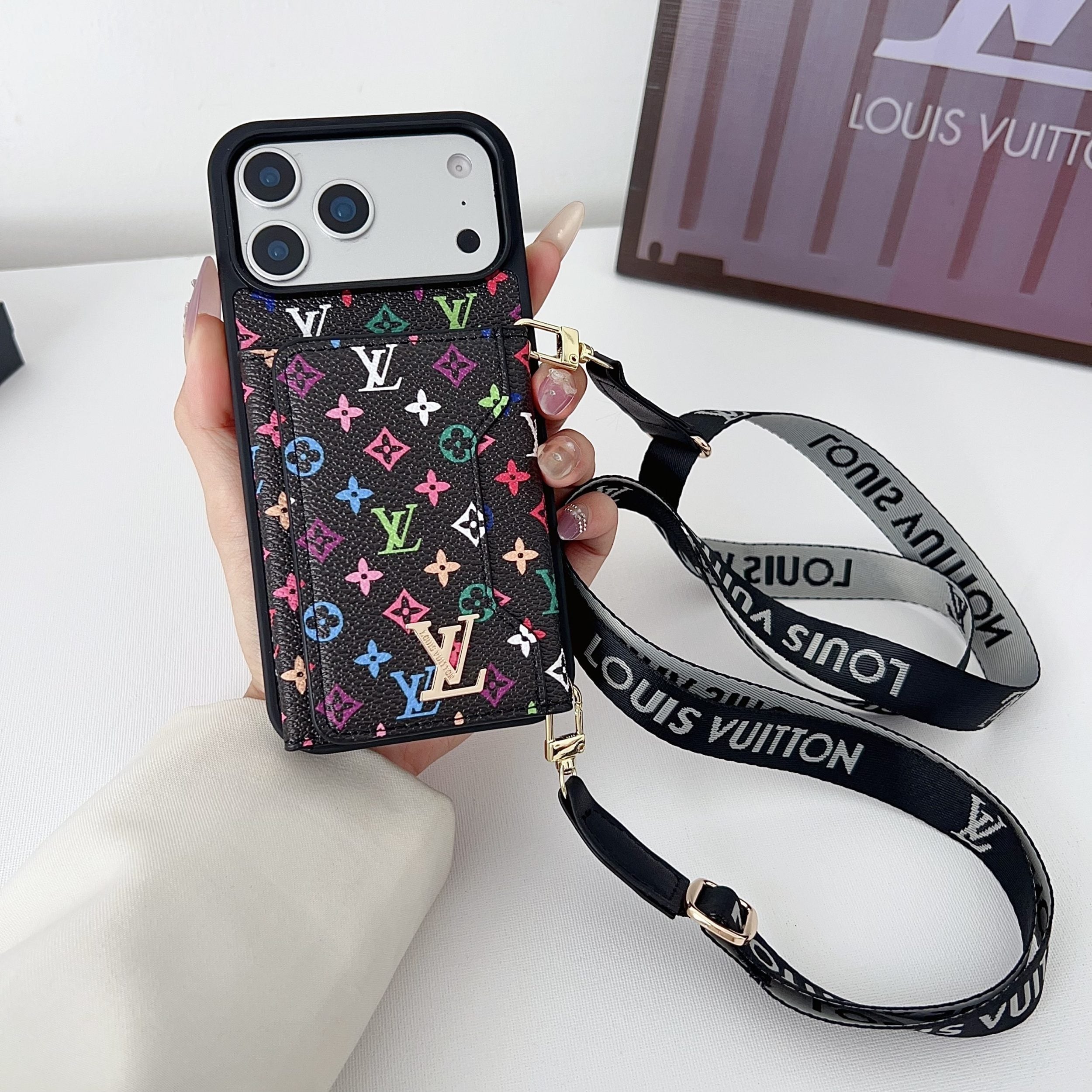 Multicolor Monogram Crossbody Wallet Case for 14-17 / Pro / Pro Max