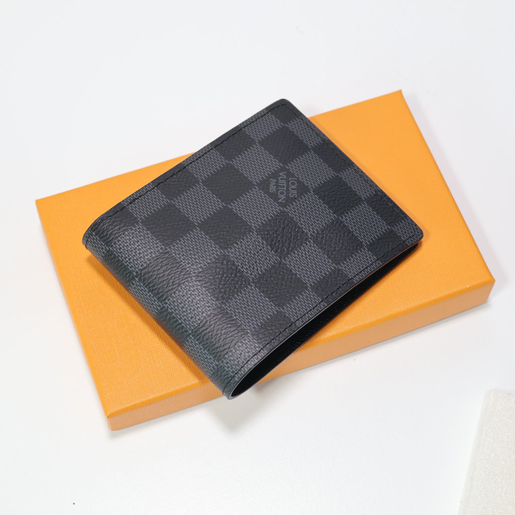 LV Bifold Wallet Black Checkered Style