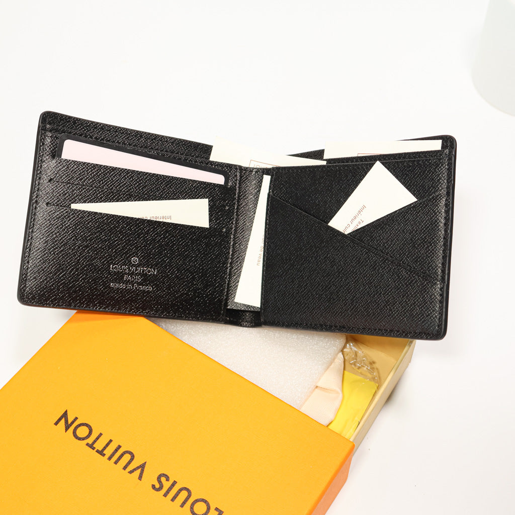 LV Bifold Wallet Black Checkered Style