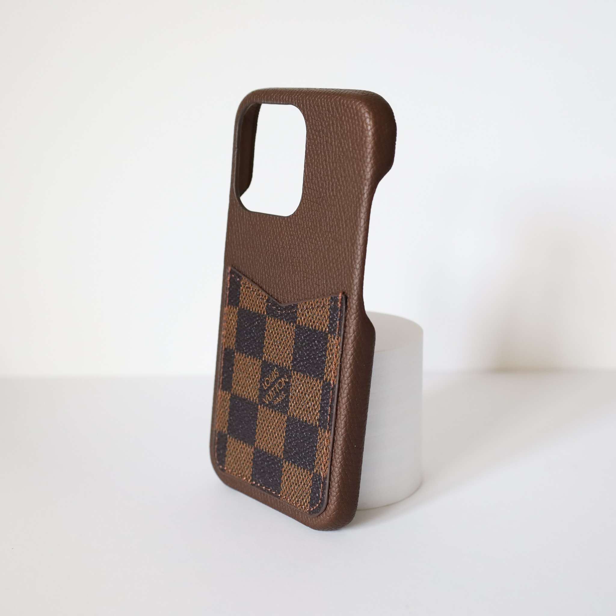 lv iPhone Case with Card Holder Brown Checkered