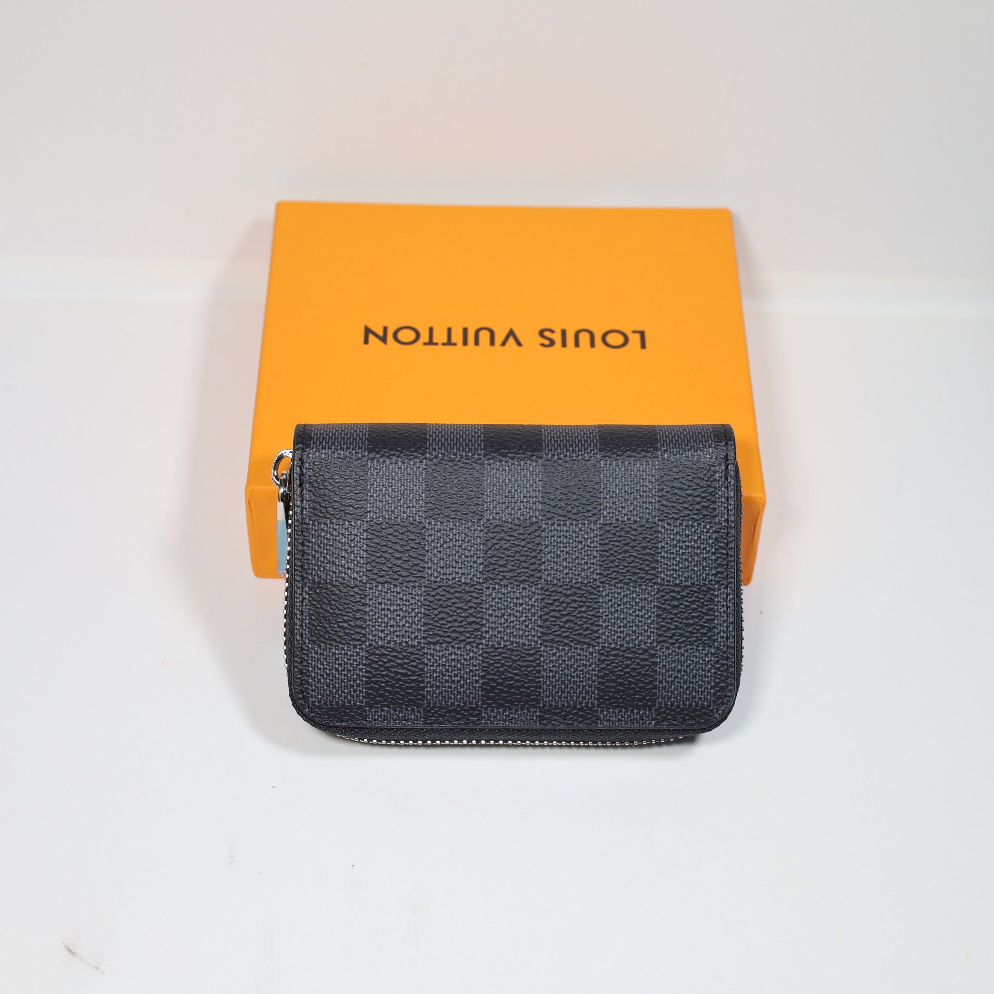 LV Black Checkered Leather Wallet Zipper