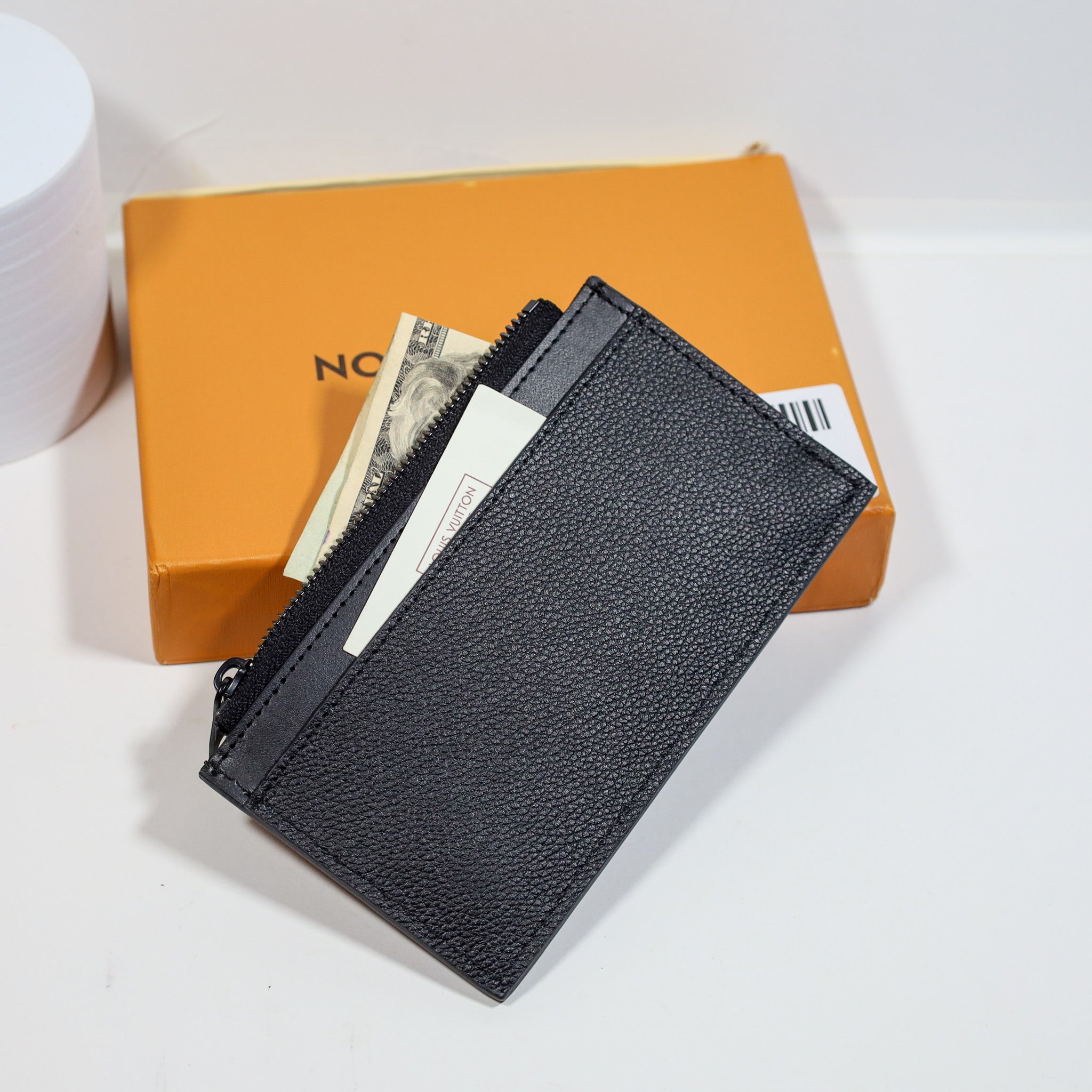 Louis Vuitton Credit Card Wallet Black Leather Zipper