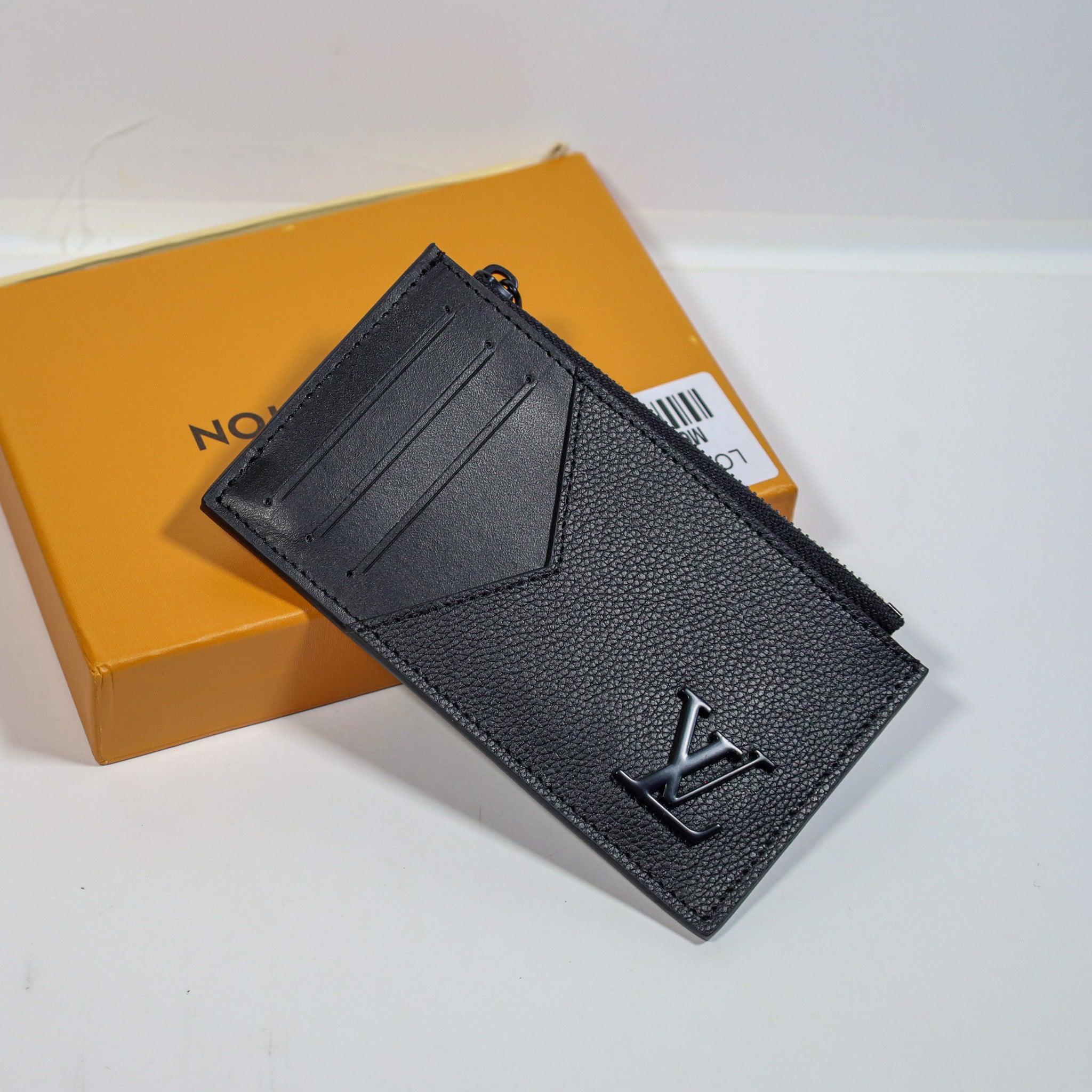 Louis Vuitton Credit Card Wallet Black Leather Zipper