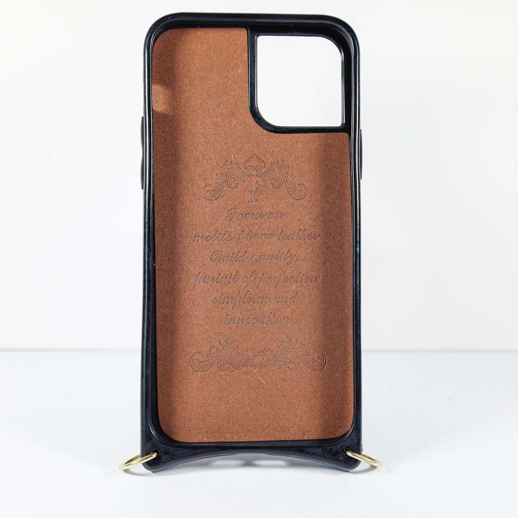 Luxury iPhone Wallet Case Black Checkered Leather