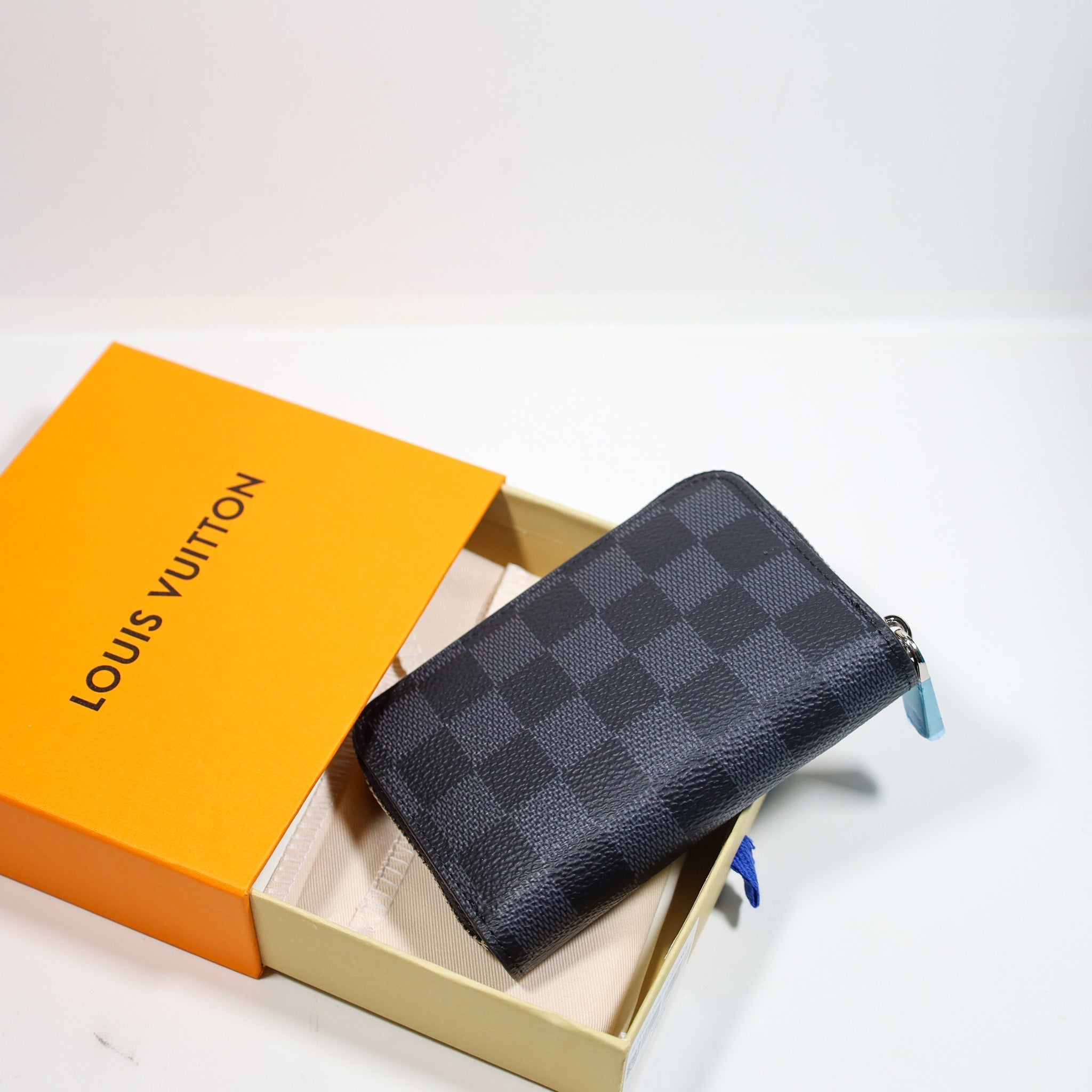 LV Black Checkered Leather Wallet Zipper