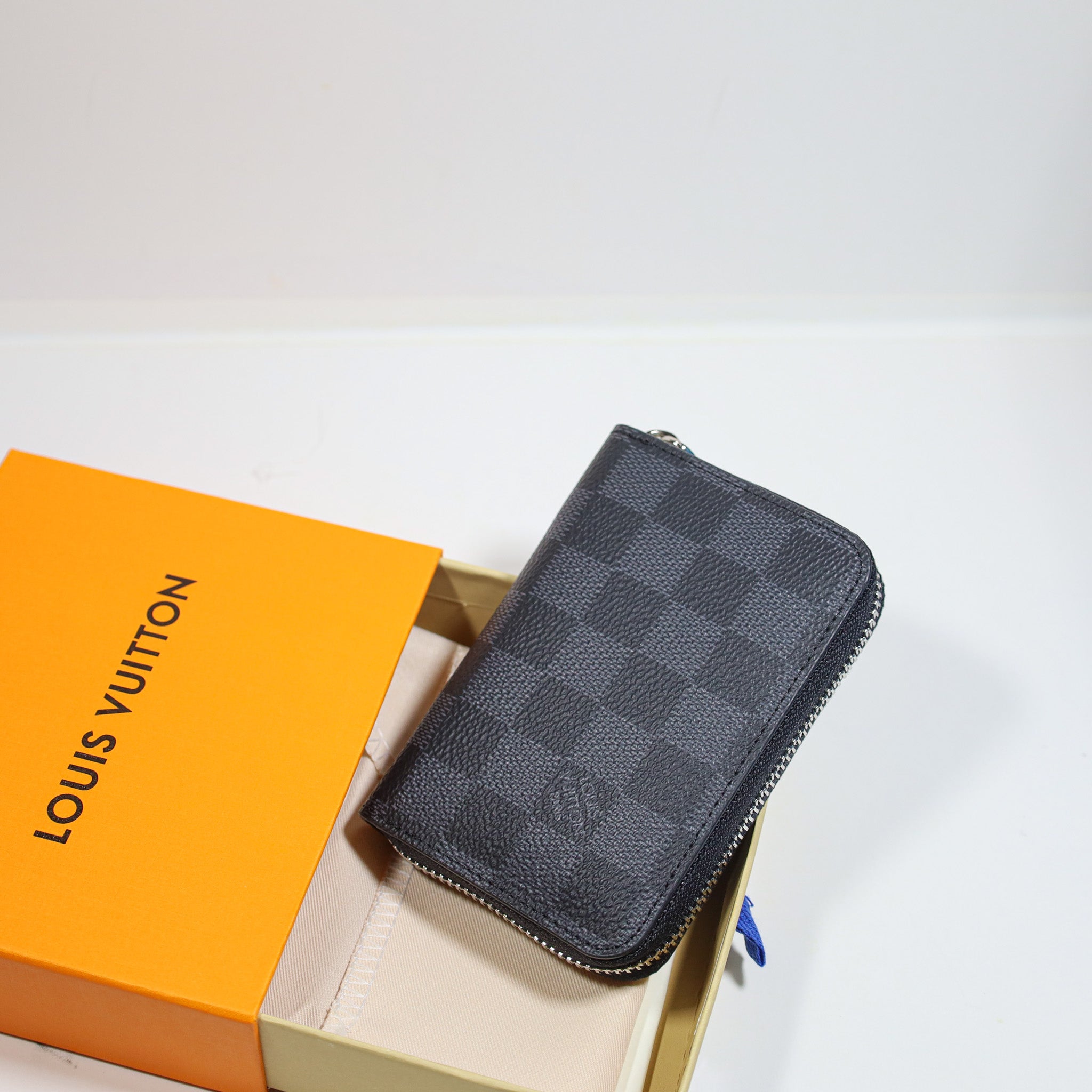LV Black Checkered Leather Wallet Zipper