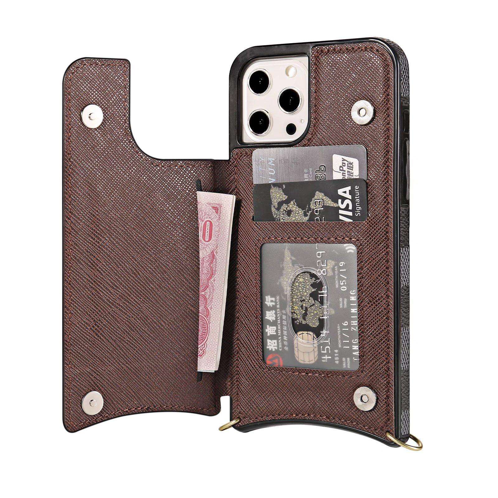Crossbody Phone Case Designer Checkered Leather for iPhone